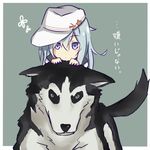  blue_eyes coco3186 dog hammer_and_sickle hat hibiki_(kantai_collection) husky kantai_collection looking_at_viewer lowres riding silver_hair star translated verniy_(kantai_collection) 