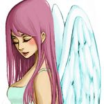  angel_wings blush katahira_kouji lipstick long_hair looking_down lowres makeup original pink_hair solo tank_top wings 