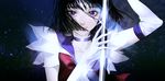  absurdres bad_id bad_pixiv_id bishoujo_senshi_sailor_moon black_hair bow brown_bow choker elbow_gloves gloves highres holding holding_staff magical_girl purple_eyes purple_sailor_collar ribbon rukiana sailor_collar sailor_saturn sailor_senshi_uniform short_hair smile solo staff star star_choker tiara tomoe_hotaru white_gloves 