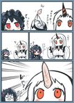  :&lt; black_hair blush breasts comic condom condom_on_horn detached_sleeves dress gothic_lolita horn isolated_island_oni kantai_collection large_breasts lolita_fashion long_hair multiple_girls pale_skin red_eyes ribbed_dress ribbed_sweater seaport_hime shinkaisei-kan sweater translated white_hair you're_doing_it_wrong yuzuki_gao 