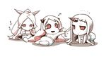  airfield_hime armored_aircraft_carrier_hime baby bad_id bad_pixiv_id chewing diaper eighth_note eiri_(eirri) horns kantai_collection long_hair multiple_girls musical_note open_mouth pale_skin ponytail red_eyes seaport_hime shinkaisei-kan sweatdrop white_hair younger 