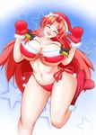  1girl asakura(pixiv116244) bikini boots braid breasts cameltoe christmas curvy eyes_closed female gloves hair_ornament happy hat high_heels hong_meiling huge_breasts long_hair open_mouth red_bikini red_hair santa_hat solo standing swimsuit touhou wide_hips 