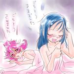  after_sex aida_mana blush closed_eyes dokidoki!_precure hishikawa_rikka long_hair lying multiple_girls nude on_side open_mouth pink_eyes pink_hair ponytail precure ruriruri short_hair smile translation_request yuri 