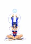  armpits arms_up barefoot blue_hair breasts expressionless full_body highres indian_style large_breasts magic original sitting solo vermillion_(pixiv) water 