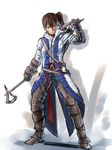  assassin's_creed_(series) assassin's_creed_iii bow_(weapon) brown_eyes brown_hair coat connor_kenway connor_kenway_(cosplay) cosplay ishii_hisao kaga_(kantai_collection) kantai_collection short_hair side_ponytail solo tomahawk weapon weapon_connection 