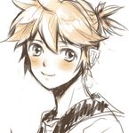  ataru_(7noise) bad_id bad_pixiv_id headphones kagamine_len looking_at_viewer lowres male_focus ponytail smile solo upper_body vocaloid 