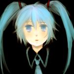  aqua_eyes aqua_hair ataru_(7noise) bad_id bad_pixiv_id black_background expressionless hatsune_miku looking_at_viewer lowres necktie parted_lips solo vocaloid 