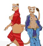 breasts butt clothing duo feline female lion loincloth looking_at_viewer mammal necklace open_shirt rheumatism shirt standing tribal wide_hips 