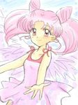  bishoujo_senshi_sailor_moon chibi_usa double_bun dress looking_at_viewer miisuke_(pinksugar) pink_hair smile solo twintails 