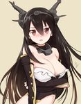  bare_shoulders black_hair blush breasts cleavage elbow_gloves gloves hair_ornament hairband headgear kantai_collection large_breasts long_hair midriff mirakururu nagato_(kantai_collection) open_mouth red_eyes solo torn_clothes 