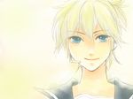  ataru_(7noise) bad_id bad_pixiv_id blonde_hair face green_eyes kagamine_len looking_at_viewer male_focus ponytail smile solo vocaloid 