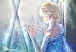  achyue anna_(frozen) bare_shoulders blonde_hair blue_dress braid copyright_name dress elsa_(frozen) frozen_(disney) hair_over_shoulder ice long_hair olaf_(frozen) single_braid solo window 