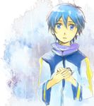  ataru_(7noise) bad_id bad_pixiv_id blue_eyes blue_hair digital_media_player headphones holding kaito looking_at_viewer male_focus sad solo tears vocaloid 