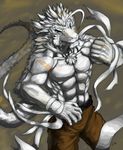  &#23567;&#22934;&#20808;&#26862; ???? abs anthro bandage biceps blue_eyes chest_tuft chinese_dragon clothing dragon fangs fur grey_fur grey_skin looking_at_viewer male muscles pants pecs pose reptile scales scalie scar solo standing teeth toned topless tuft 
