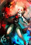  ascot bare_shoulders blonde_hair darkness fang hair_ribbon highres open_mouth red_eyes ribbon rumia shirt short_hair skirt smile solo spark621 touhou vest 