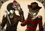  a_nightmare_on_elm_street arai_shouji blood character_request cosplay dirt freddy_krueger freddy_krueger_(cosplay) friday_the_13th gakkou_de_atta_kowai_hanashi jason_voorhees jason_voorhees_(cosplay) mask multiple_boys tanutanupatty 