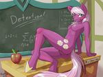  anthro anthrofied anus apple blush breasts butt cheerilee_(mlp) class_room cutie_mark desk equine female friendship_is_magic fruit green_eyes hair hooves horse insice long_hair looking_at_viewer mammal my_little_pony nipples nude pink_hair pink_skin pony pusspuss pussy sitting smile solo thighs 