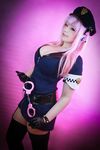  1girl breasts cosplay cuffs handcuffs headphones k-a-n-a large_breasts nitroplus photo pink_eyes pink_hair police police_uniform policewoman super_sonico super_sonico_(cosplay) uniform 