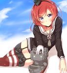  amatsukaze_(kantai_collection) amatsukaze_(kantai_collection)_(cosplay) choker cosplay dress garter_straps gloves jiino kantai_collection looking_at_viewer love_live! love_live!_school_idol_project nishikino_maki purple_eyes red_hair red_legwear rensouhou-kun sailor_dress short_dress single_glove solo thighhighs zettai_ryouiki 