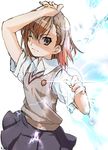  biribiri brown_eyes brown_hair coin electricity misaka_mikoto one_eye_closed school_uniform short_hair to_aru_kagaku_no_railgun to_aru_majutsu_no_index yui_(karina-yui) 