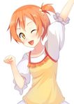  ;d arm_up casual hair_bobbles hair_ornament hoshizora_rin komyaari love_live! love_live!_school_idol_project one_eye_closed one_side_up open_mouth orange_hair paw_pose short_hair side_ponytail smile 