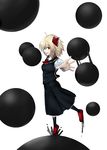  :d ascot blonde_hair blouse darkness foreshortening frilled_skirt frills hair_ribbon open_mouth red_eyes ribbon rumia short_hair skirt smile touhou vest yabu_q 