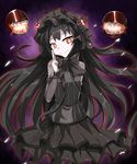  bin1998 black_hair gothic_lolita isolated_island_oni kantai_collection lolita_fashion long_hair looking_at_viewer pale_skin red_eyes shinkaisei-kan smile solo 