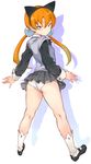  alisa_southerncross animal_ears ass blush cat_ears from_behind hair_ornament highres keroro_gunsou long_hair looking_back mogg orange_hair panties red_eyes solo sweater_vest twintails underwear white_panties wrist_cuffs 