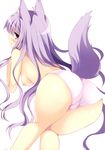 absurdres all_fours animal_ears ass blush breasts copyright_request fox_ears fox_tail highres long_hair looking_back medium_breasts nipples panties purple_eyes purple_hair simple_background solo tail tateha_(marvelous_grace) topless underwear underwear_only very_long_hair white_background white_panties 
