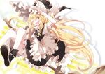  ;d blonde_hair bow braid broom chachi_(azuzu) hand_on_headwear hat kirisame_marisa long_hair one_eye_closed open_mouth smile solo touhou witch_hat yellow_eyes 