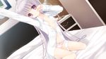  game_cg gray_hair long_hair navel_honeybell open_shirt panties purple_hair shiina_tyris_eluard sora_tobu_hitsuji_to_manatsu_no_hana tanihara_natsuki topless underwear 