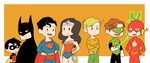  1girl 6+boys amazon aqua_man aquaman_(series) barry_allen batman batman_(series) black_hair blonde_hair blue_eyes bodysuit brown_hair bruce_wayne cape chibi dc_comics domino_mask emblem father father_and_son flash_(series) green_lantern green_lantern_(series) hal_jordan jewelry justice_league kryptonian lasso leotard mask multiple_boys ring robin_(dc) s_shield superman superman_(series) the_flash tiara tim_drake wonder_woman wonder_woman_(series) 