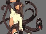  androgynous black_gloves creature gloves highres long_hair male_focus midriff navel one_side_up original saliva solo tentacles wadani_hitonori 