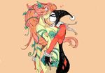  2girls batman_(series) bodysuit dc_comics domino_mask female gloves green_skin harley_quinn hug mask multiple_girls plant poison_ivy red_hair yuri 