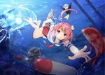  animal barefoot fish i-58_(kancolle) kantai_collection makuwauri pink_eyes pink_hair seifuku short_hair underwater water 