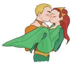  1boy 1girl aqua_man aquaman_(dc) aquaman_(series) blonde_hair bodysuit carry carrying couple crown dc_comics husband_and_wife king lowres mera princess_carry queen red_hair scale_armor 