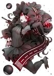  black_hair bow dress gothic_lolita isolated_island_oni kantai_collection lolita_fashion long_hair pale_skin pantyhose red_eyes runway sai-go shinkaisei-kan solo tongue white_background 