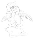  black_and_white blush dotkwa equine female feral fluttershy_(mlp) friendship_is_magic hair hooves long_hair mammal monochrome my_little_pony one_eye_closed pegasus sketch solo wide_hips wings 