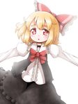  backlighting blonde_hair bow hair_bow highres juliet_sleeves long_sleeves open_mouth outstretched_arms puffy_sleeves red_eyes roco_(katsuya1011) rumia shirt skirt skirt_set solo touhou vest 