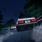  black_cloud car cloud debris forest from_behind ground_vehicle guard_rail highres initial_d lights motor_vehicle nature night night_sky no_humans official_art outdoors road shadow sky smoke star_(sky) starry_sky toyota toyota_sprinter_trueno tree 