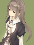  atelier_(series) atelier_escha_&amp;_logy braid brown_eyes brown_hair crown_braid expressionless french_braid green_background jacket linca_(atelier) long_hair nid_(r1ches) solo 