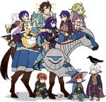  absurdres ahoge armor blonde_hair blue_eyes blue_hair book boots bridal_gauntlets brown_hair candy cape circlet closed_eyes commentary dress female_my_unit_(fire_emblem:_kakusei) fire_emblem fire_emblem:_kakusei food frederik_(fire_emblem) gaia_(fire_emblem) garter_straps gloves green_hair hair_between_eyes hair_ornament handheld_game_console hat headband henry_(fire_emblem) highres hood hooded_jacket horse jacket krom liz_(fire_emblem) long_hair long_sleeves lucina mamkute mark_(fire_emblem) mark_(male)_(fire_emblem) multiple_boys multiple_girls multiple_riders my_unit_(fire_emblem:_kakusei) navel nintendo_3ds nono_(fire_emblem) open_mouth orange_hair phantommarbles pointy_ears ponytail purple_eyes richt_(fire_emblem) riding short_hair short_twintails sidesaddle smile thighhighs tiara too_many twintails wavy_hair white_hair 