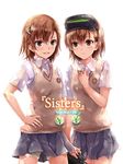  brown_eyes brown_hair buttons ha_neko head_mounted_display misaka_imouto misaka_imouto_9982 misaka_mikoto multiple_girls school_uniform short_hair shorts to_aru_kagaku_no_railgun to_aru_majutsu_no_index 