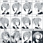  angry blood blush chart clenched_hand expressionless expressions glaring gloves hair_ornament hetza_(hellshock) highres kantai_collection looking_at_viewer looking_down monochrome multiple_views neck_ribbon ponytail punching ribbon school_uniform shiranui_(kantai_collection) short_hair smile smirk sneer surprised sweat tears translated 