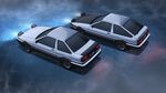  from_above ground_vehicle headlights highres initial_d lights motor_vehicle night no_humans official_art outdoors road smoke toyota toyota_sprinter_trueno wallpaper widescreen 