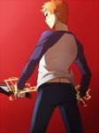  electricity emiya_shirou fate/stay_night fate_(series) kanshou_&amp;_bakuya male_focus orange_hair raglan_sleeves ruchi solo 