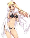  1girl animal_ears blonde_hair blush cameltoe cat_ears female kuraishi_tanpopo long_hair looking_at_viewer midriff navel open_mouth simple_background solo straight_hair unko_samurai white_background wink witch_craft_works 
