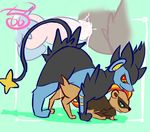  cum_drip cum_in_pussy cum_inside dripping duo eye_contact female feral feral_on_feral green_background knot luxray male nintendo pcred566 penis plain_background pok&#233;mon pok&eacute;mon pussy pyroar sex slit_pupils straight video_games 