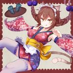  :q animal_ears apron blush braid breasts brown_hair cat_ears cat_tail cup detached_sleeves hair_bobbles hair_ornament highres irohasu japanese_clothes kimono large_breasts long_hair looking_at_viewer original smile solo tail thighhighs tongue tongue_out tray twin_braids twintails waist_apron yellow_eyes zettai_ryouiki 