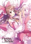  an2a ascot bare_shoulders bow brown_eyes brown_hair cover cover_page detached_sleeves dress flower hair_bow hair_tubes hakurei_reimu long_hair open_mouth ponytail red_dress smile solo touhou very_long_hair wide_sleeves 